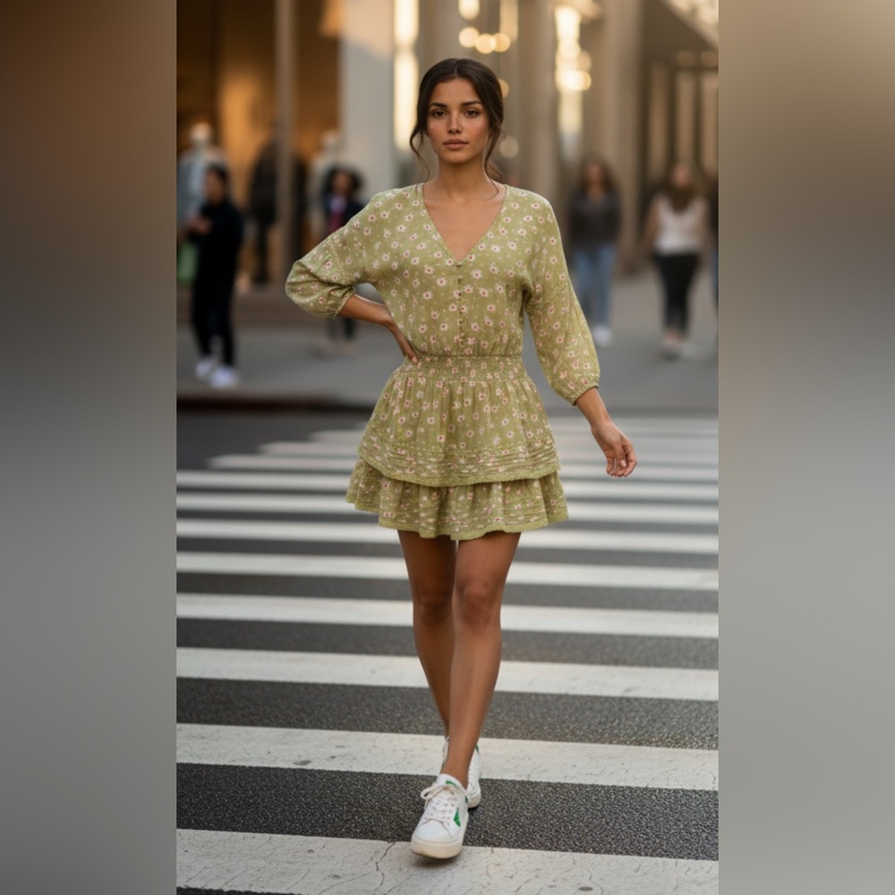 Aerie Light Green Floral Blouse